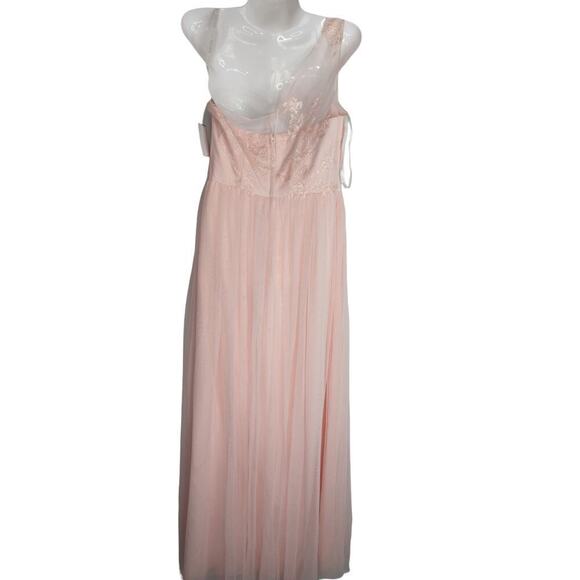 David’s Bridal Floral Laced One-Shoulder  Maxi‎ Dress Petal Pink Size 8 NWT - Picture 8 of 11